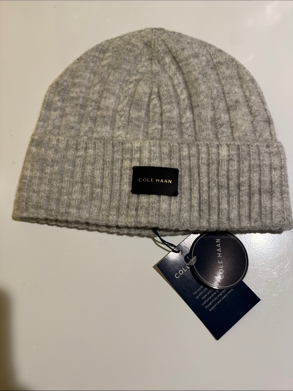 Cole Haan Light Gray Ribbed Cuff Beanie